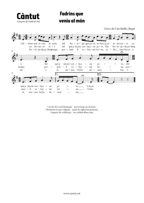 Fadrins que veniu al món