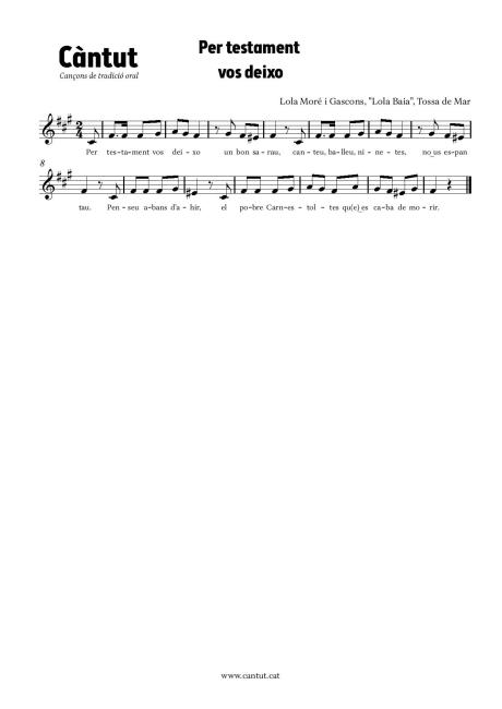 Per testament vos deixo